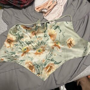 SHEIN Floral Satin Camisole - Light Green and Orange